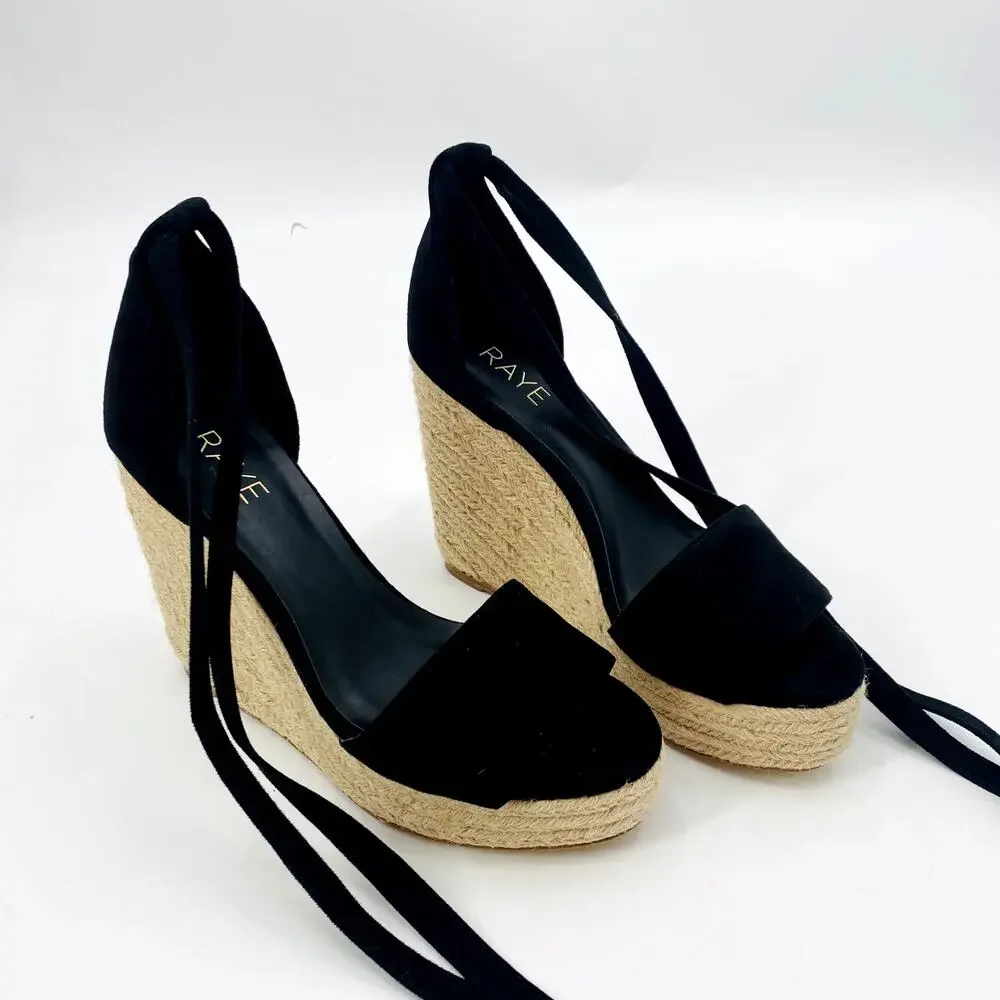 Raye 8.5 Black Wedge lace up espadrilles